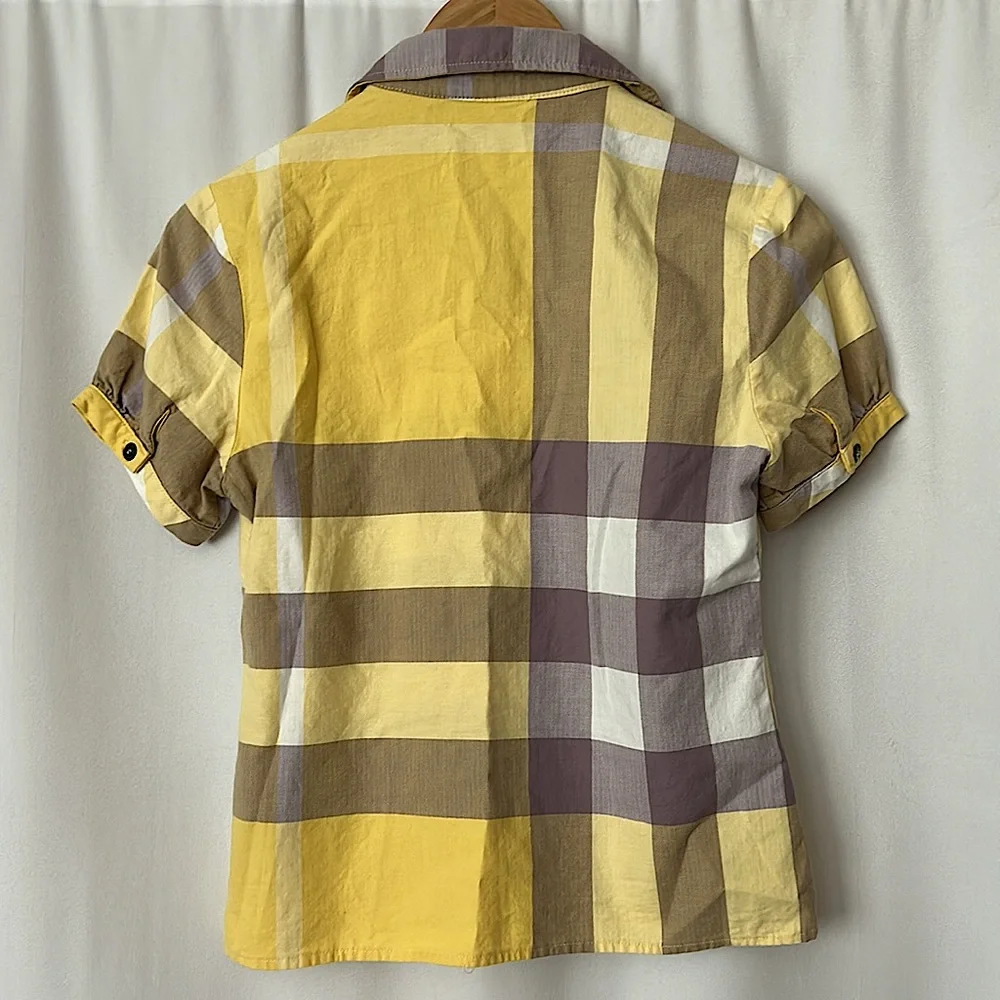 Burberry Brit Sunny Yellow/Grey Plaid Short Sleeve Shirt Top **Size L** 🌼🌼 - Picture 2 of 7